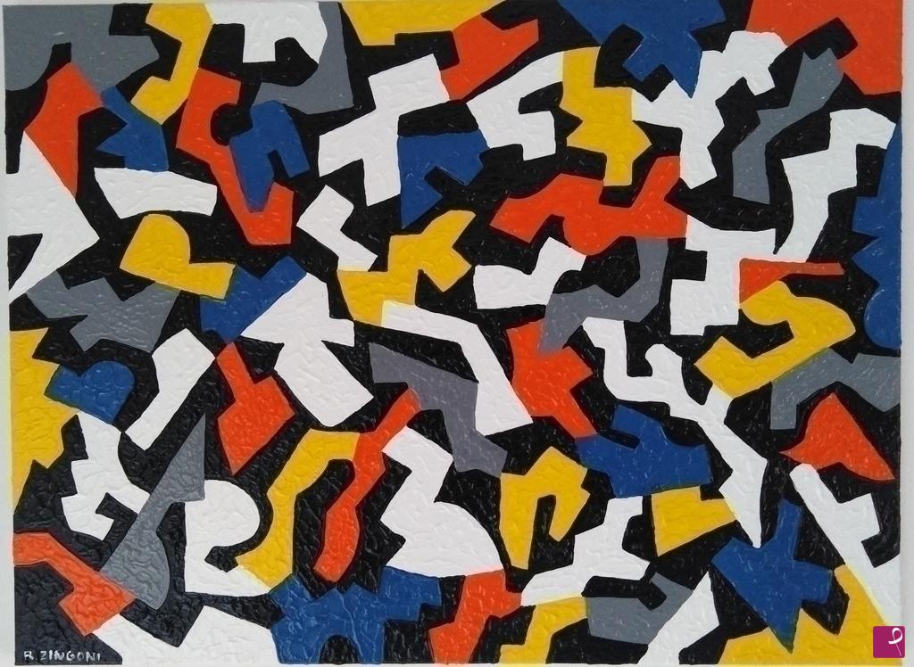 quadri in vendita online - 0,35giallo+0,35arancio+0,30blu=0,66nero+0,34bianco 