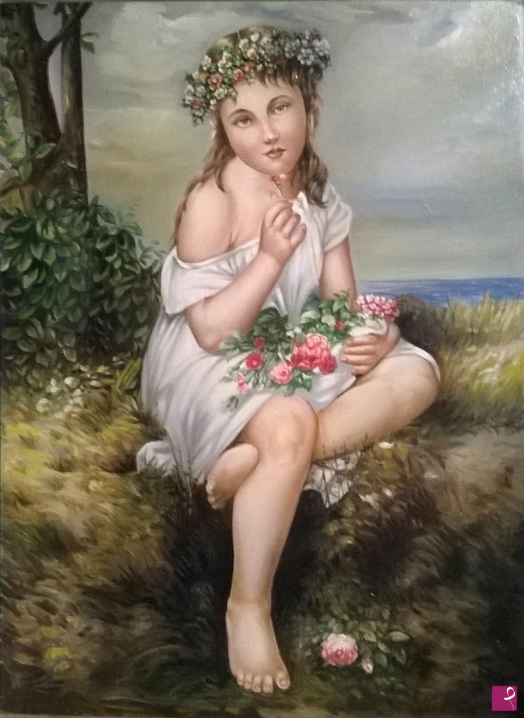 quadri in vendita online - 1039VVC       BIMBA CON FIORI