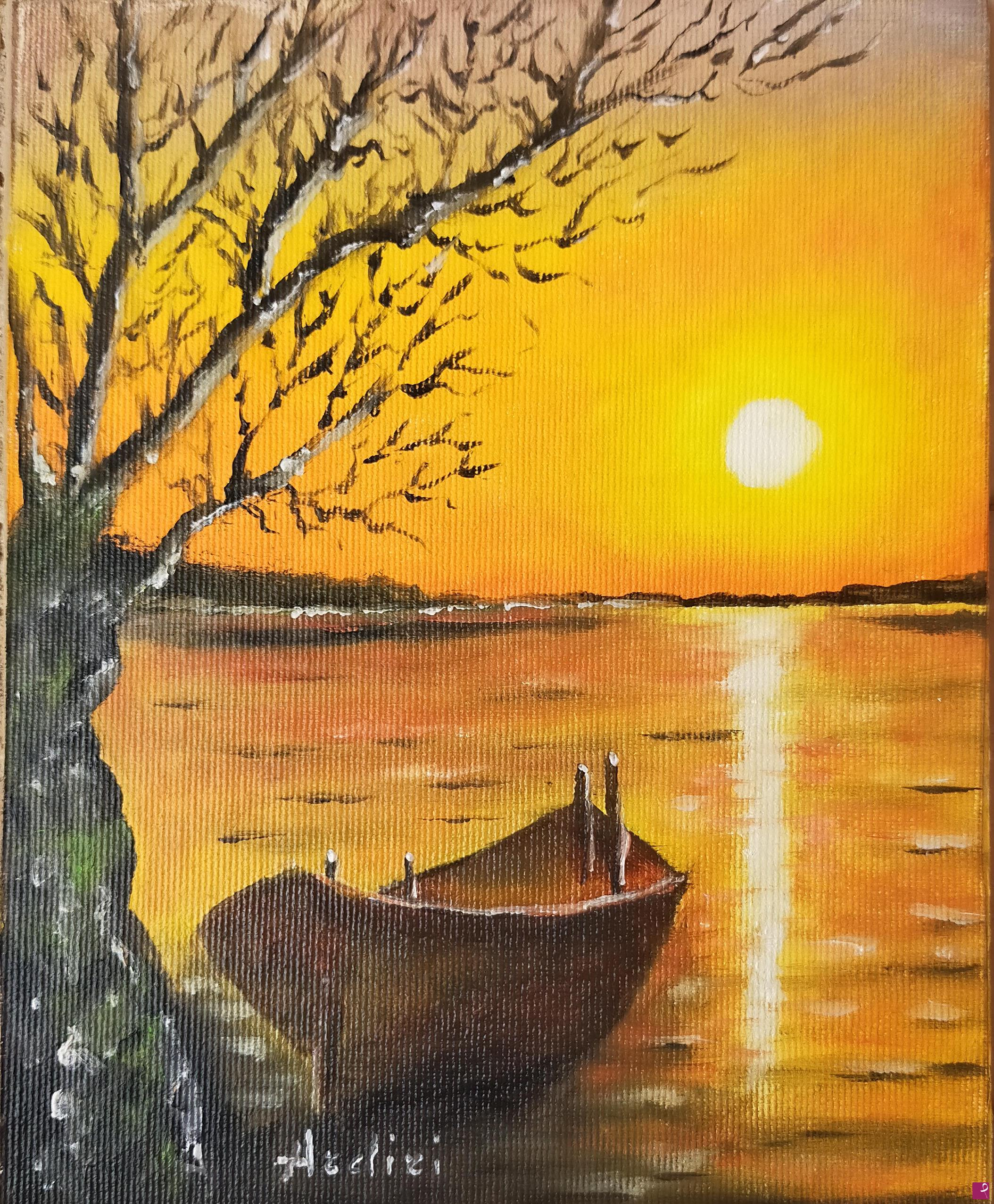 quadri in vendita online - 1156 - TRAMONTO CON BARCA