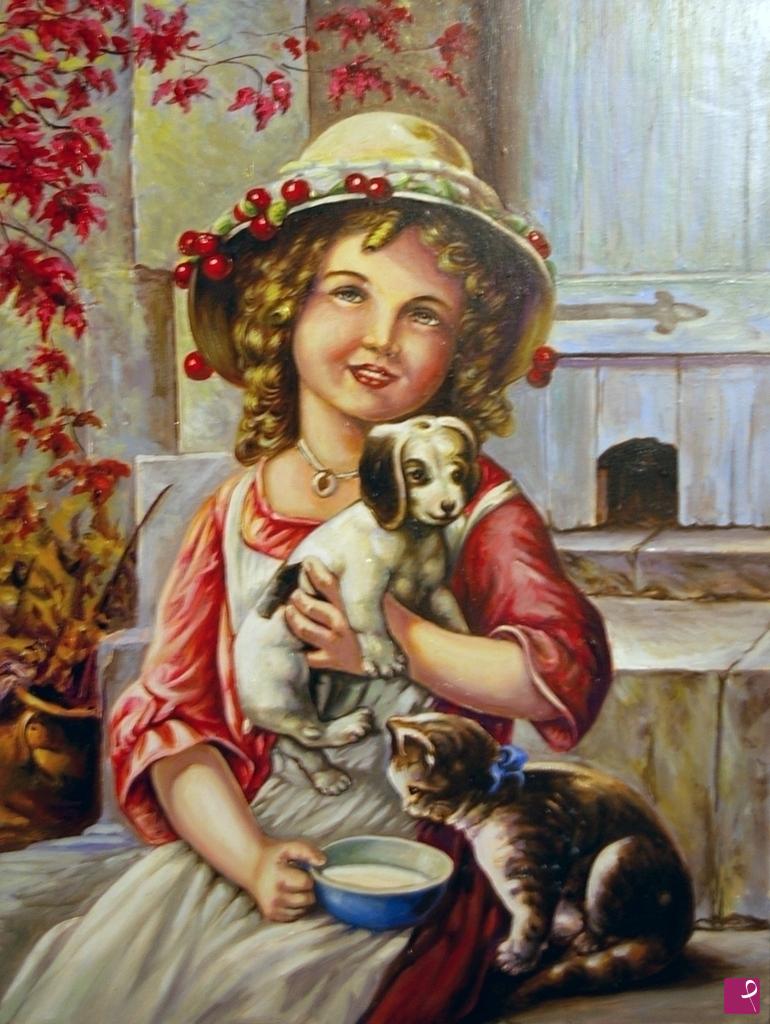 quadri in vendita online - 1213VVC	Bimba con Cagnolino  