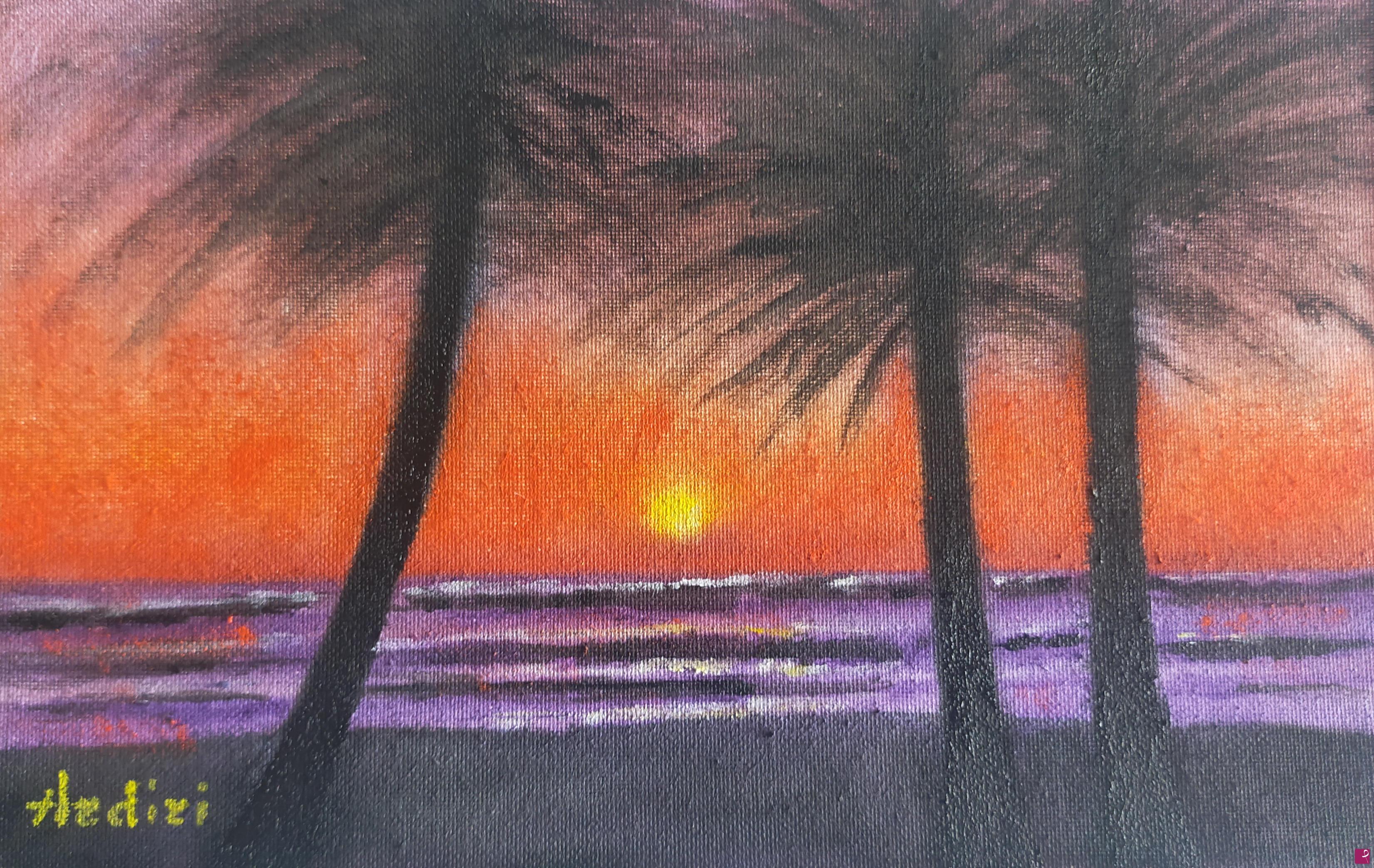 quadri in vendita online - 1290 - TRAMONTO CON PALME