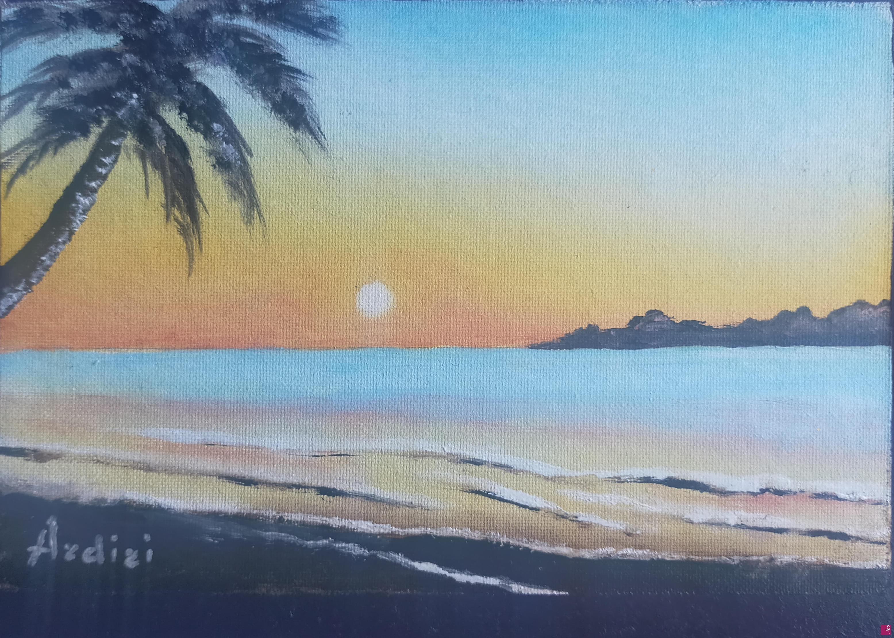 quadri in vendita online - 1292 - TRAMONTO CON PALMA