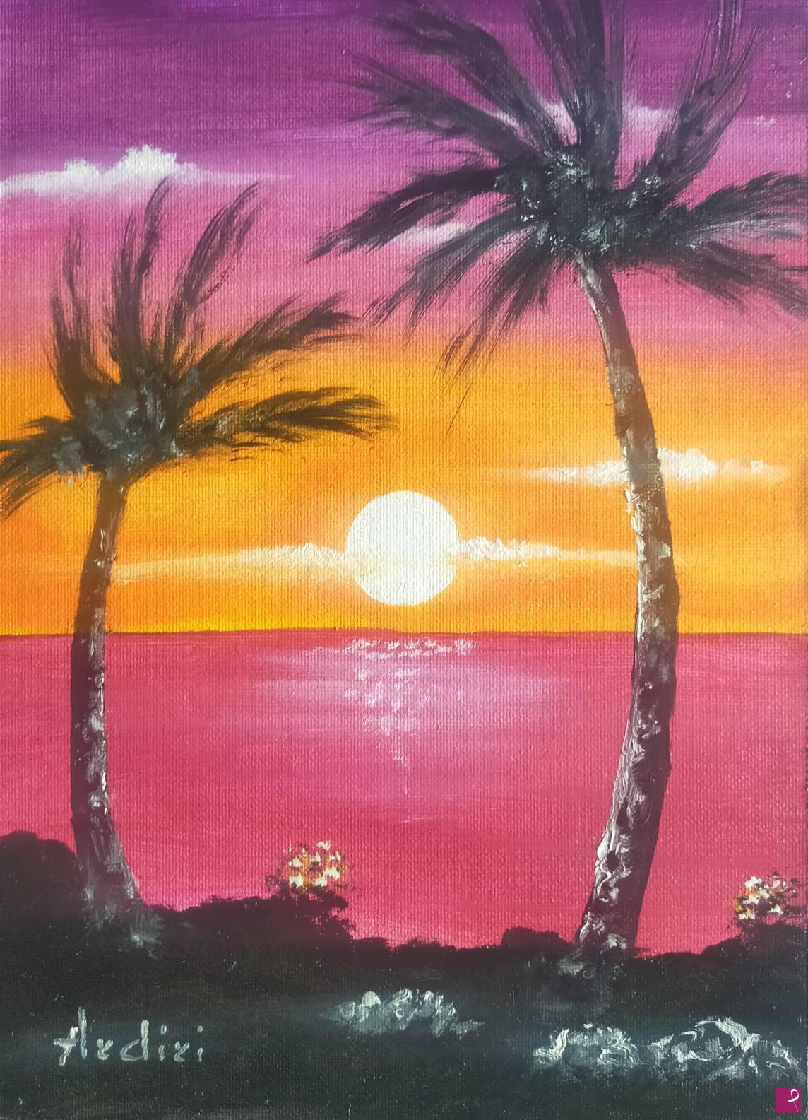 quadri in vendita online - 1294 - TRAMONTO CON PALME