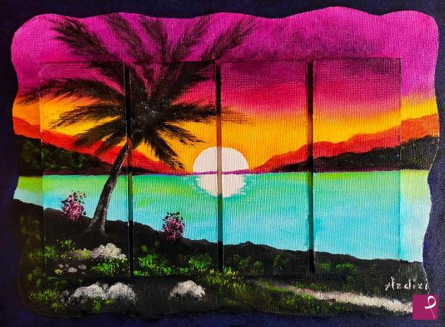 quadri in vendita online - 1314 -  TRAMONTO CON PALMA