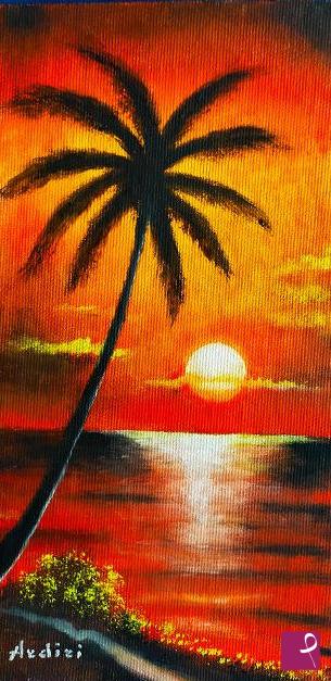 quadri in vendita online - 1327 - TRAMONTO CON PALMA 