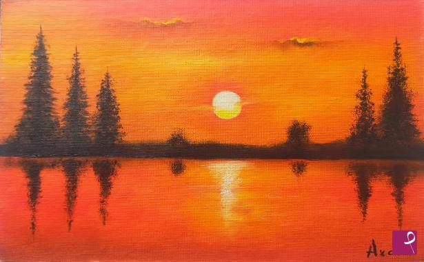 quadri in vendita online - 1341 - TRAMONTO SUL LAGO 