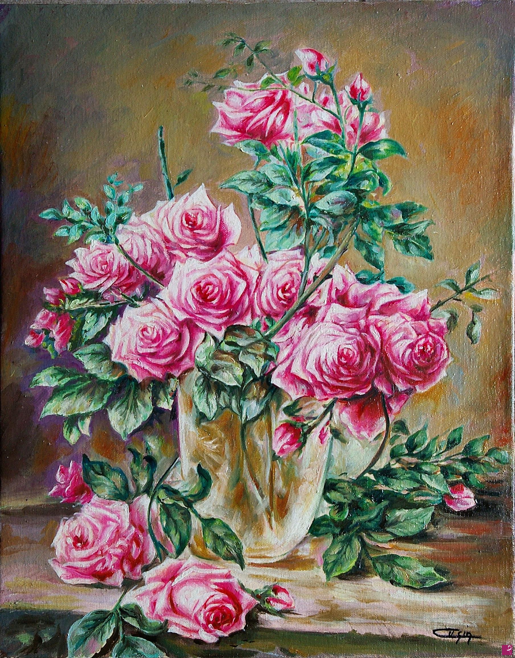quadri in vendita online - 1369VVC NATURA MORTA ROSE