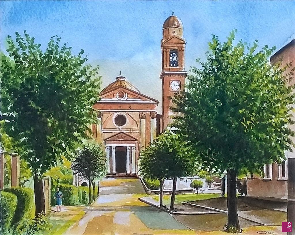 quadri in vendita online - 1398VVC       VIA RIMEMBRANZE E CHIESA DI BELLUSCO
