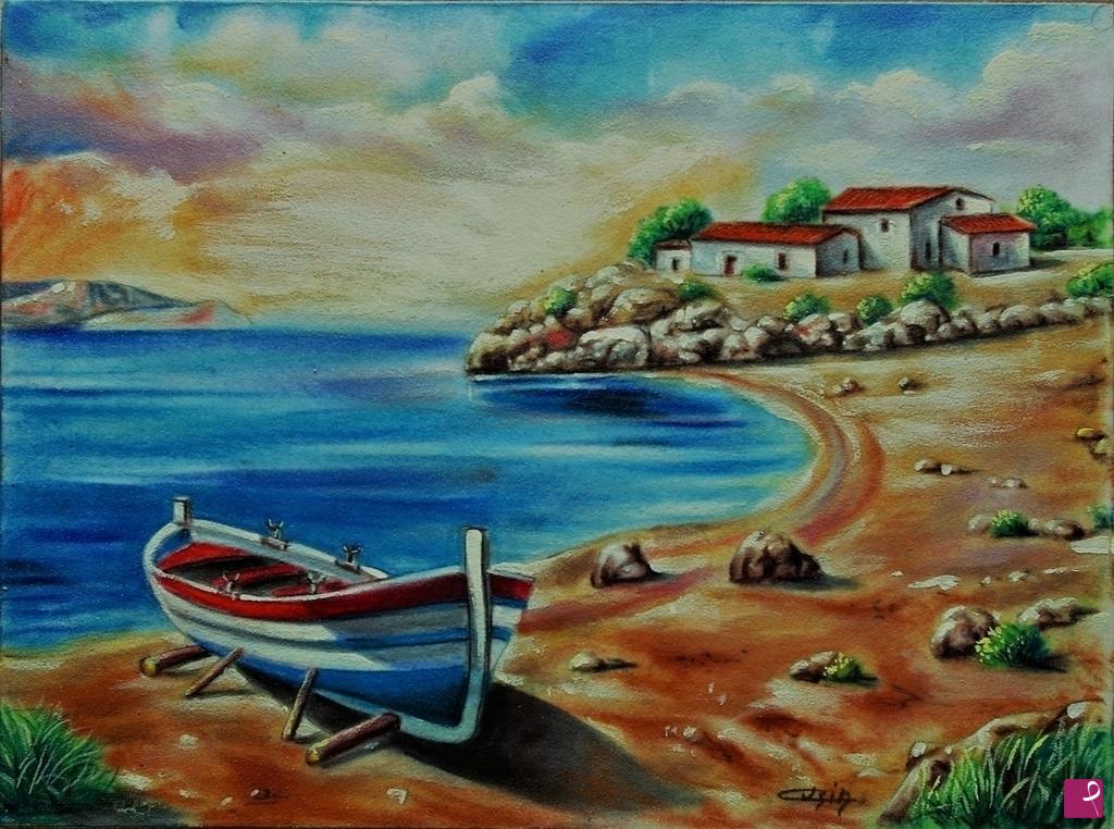 quadri in vendita online - 1429VVC       PAESAGGIO MARINO CON BARCA