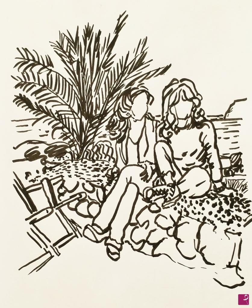 quadri in vendita online - 212. - Amiche chiacchierano in un giardino siciliano (Friends chatting in a Sicilian garden), 2017