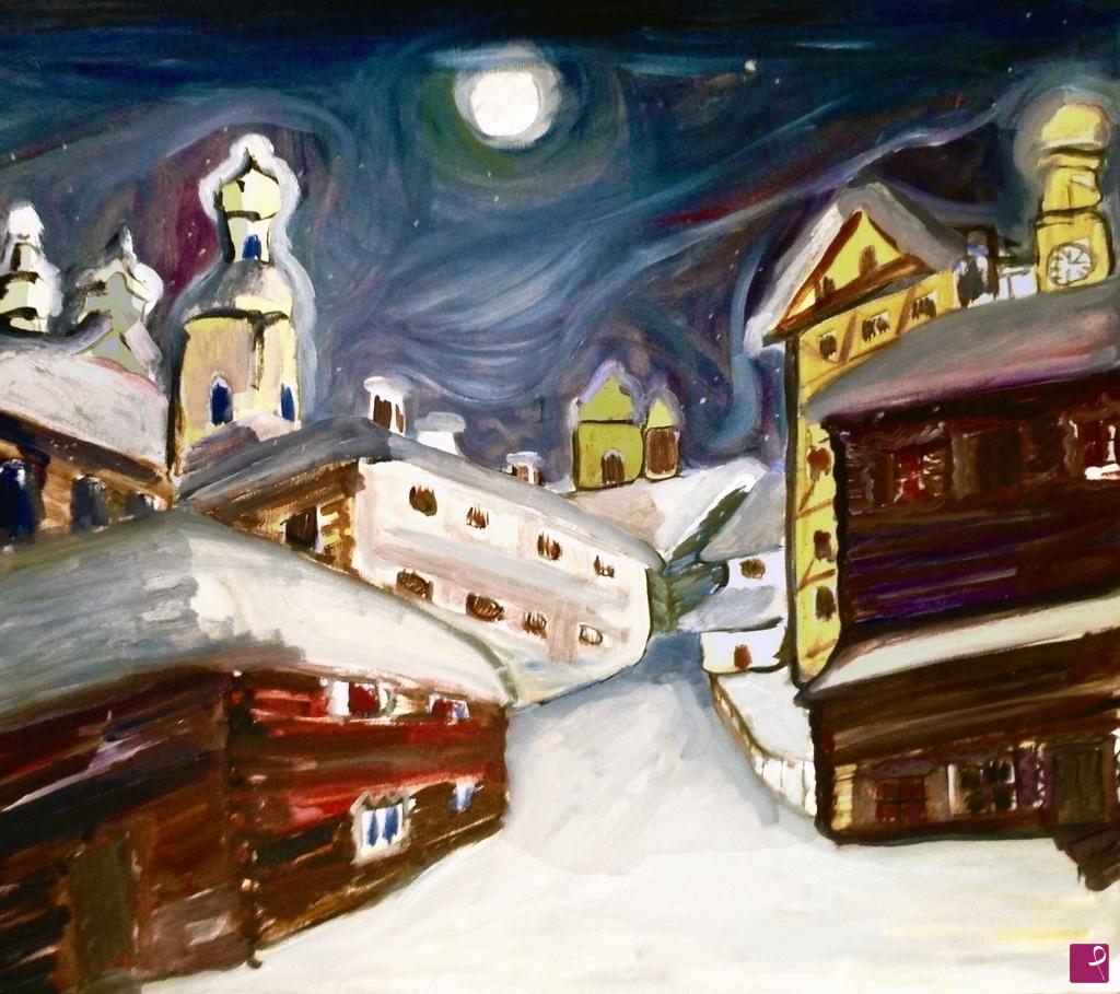 quadri in vendita online - 283. - Paesaggio notturno innevato