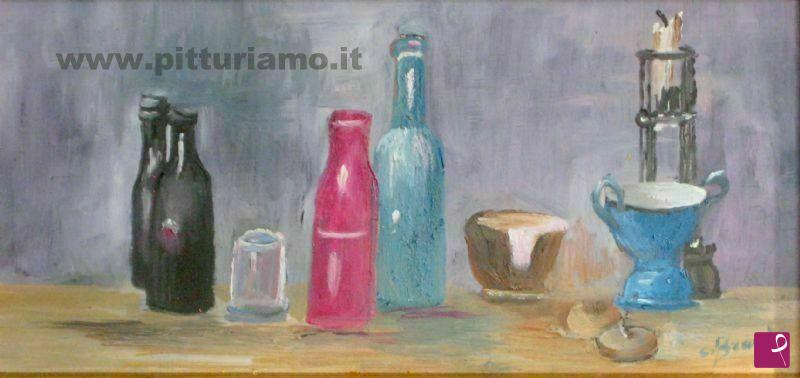 quadri in vendita online - 4 bottiglie colorate