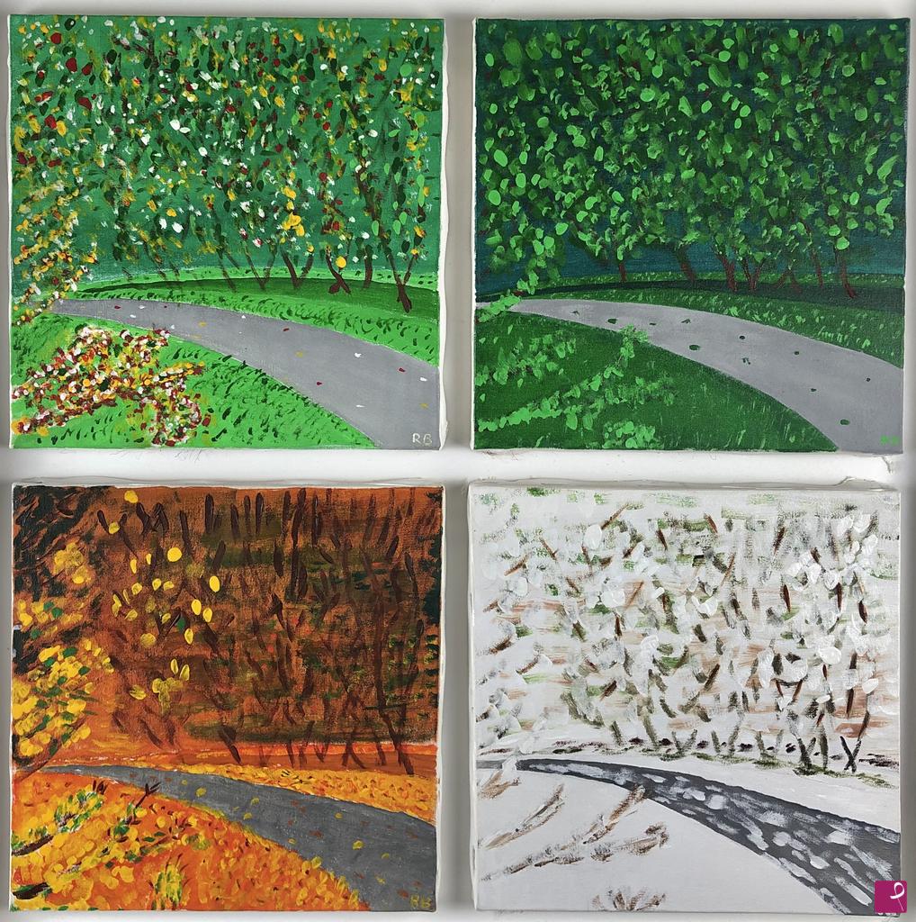 quadri in vendita online - 4 STAGIONI NEL BOSCO (QUADRITTICO)