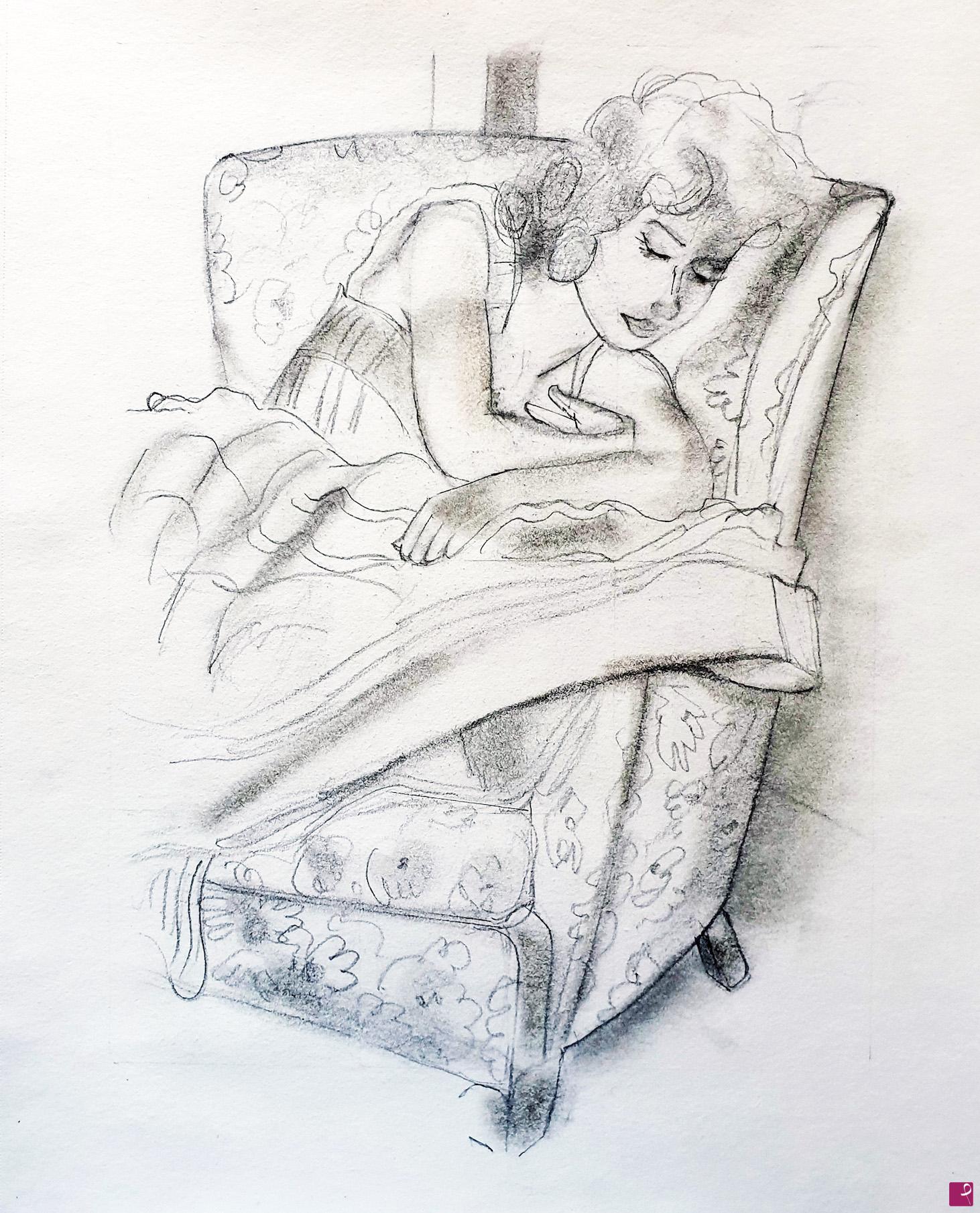 quadri in vendita online - 454. - Donna dormiente in poltrona (Woman sleeping in her armchair), 2019