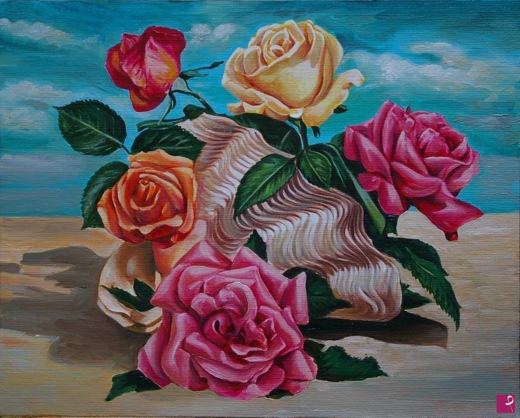 quadri in vendita online - 714VVC 	Conchiglia con Rose  