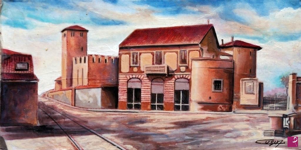quadri in vendita online - 832VVC    VEDUTA STORICA, CASTELLO E PIAZZA FUMAGALLI, BELLUSCO