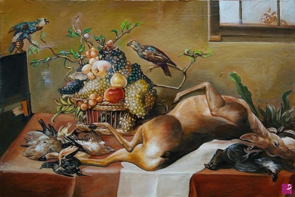 quadri in vendita online - 849VVC NATURA MORTA CO CERVO