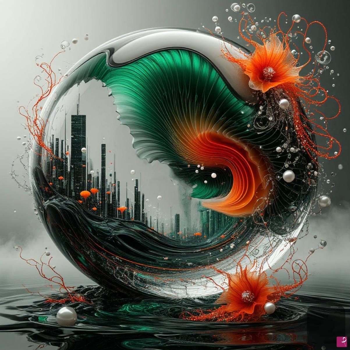 quadri in vendita online - A city in a glass globe