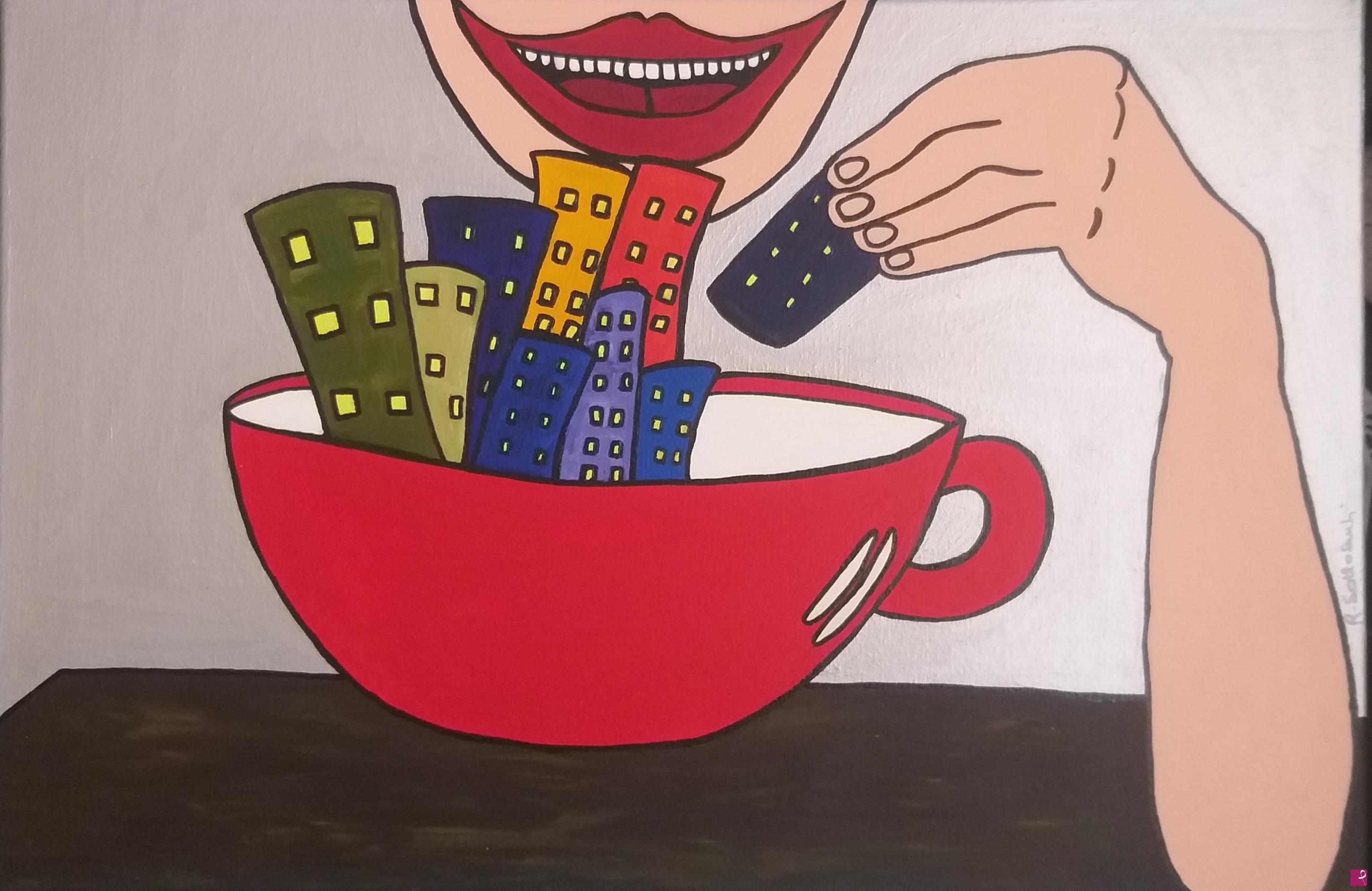 quadri in vendita online - " A colazione" acrilico su tela 50x70