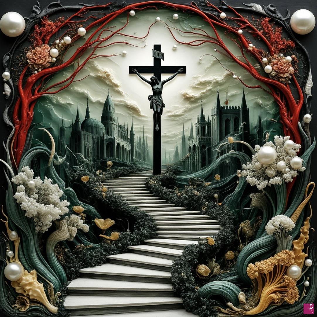 quadri in vendita online - A cross with a martyr in the city