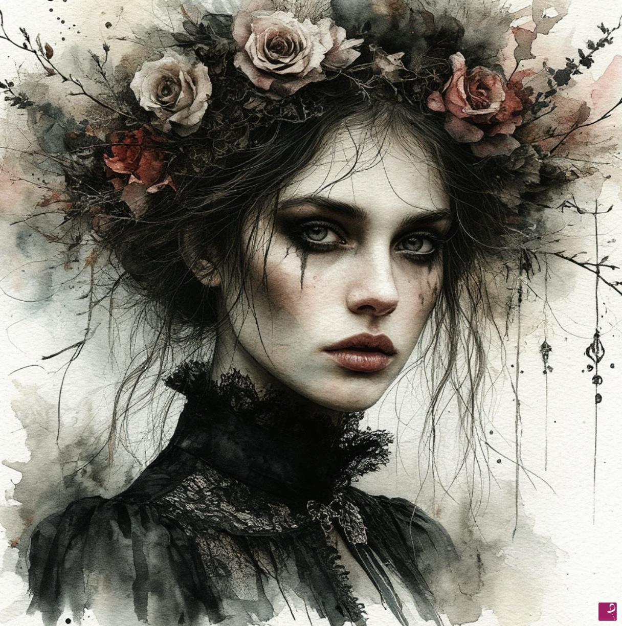 quadri in vendita online - A girl with a wreath on her head