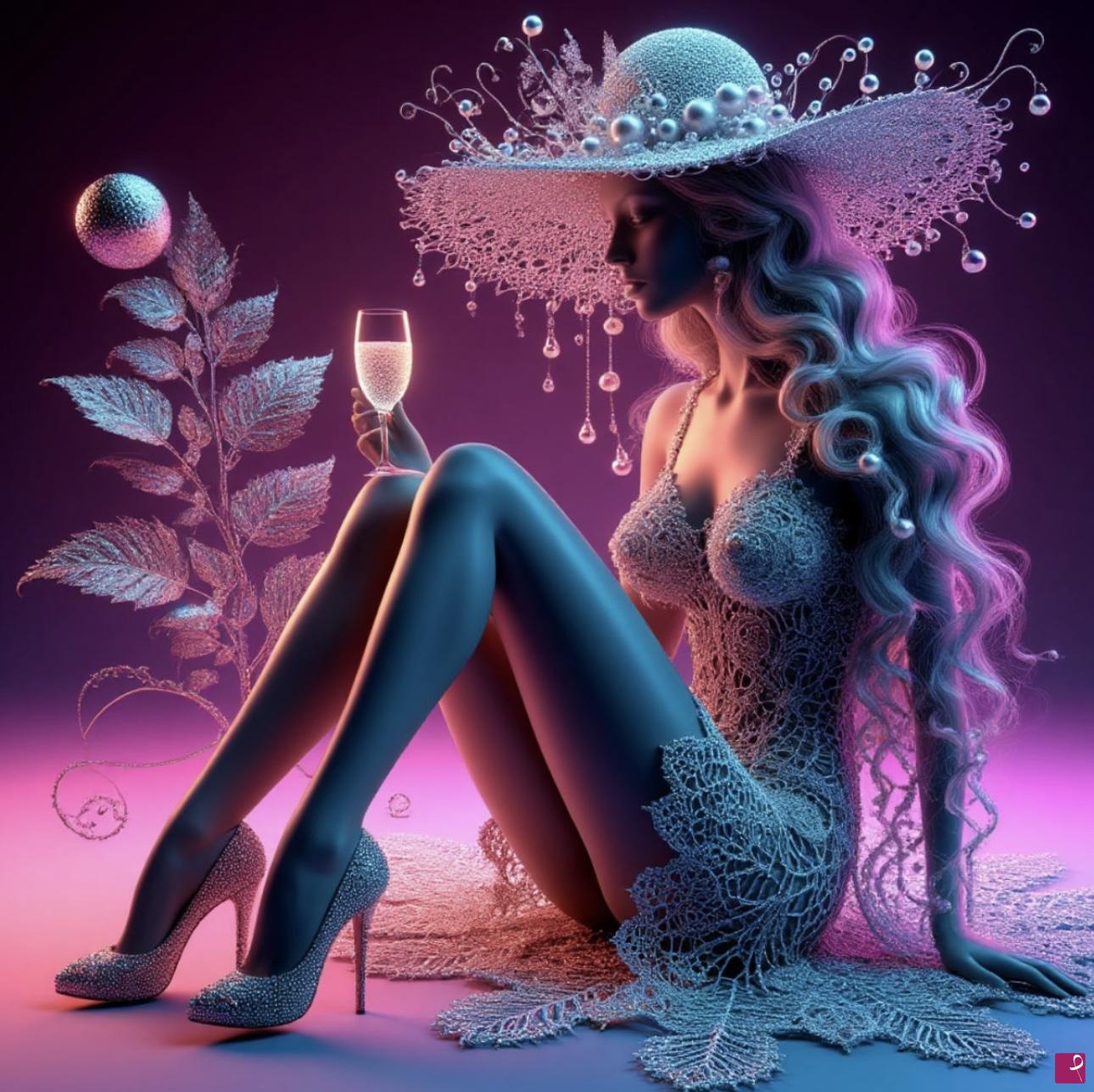 quadri in vendita online - A glass of champagne in hand3