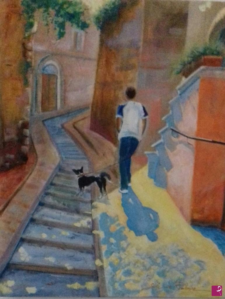 quadri in vendita online - A passeggio con Luna ...Nel centro di Todi 