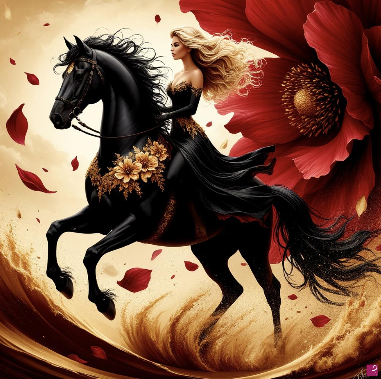 quadri in vendita online - A rider on a black horse