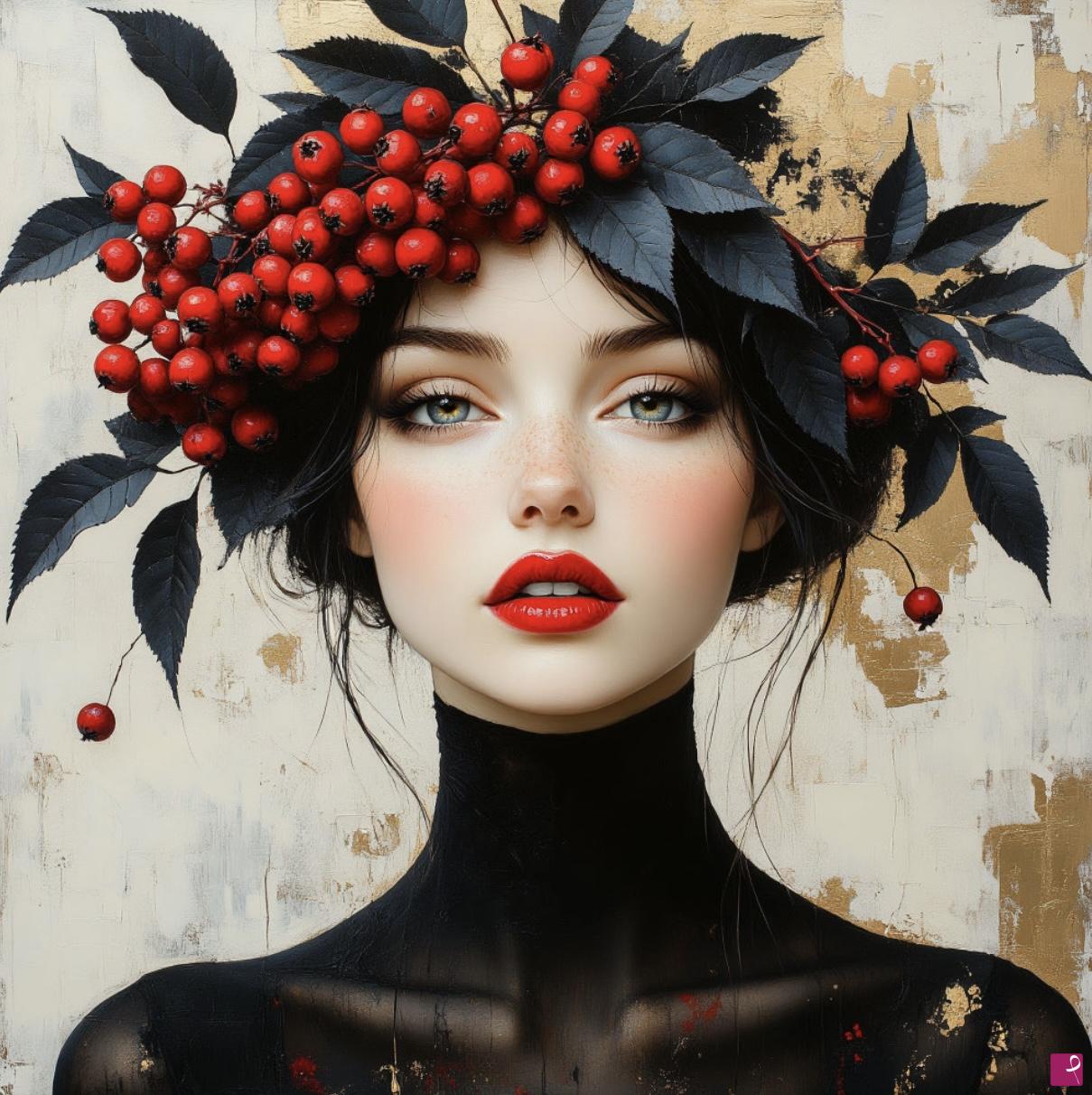 quadri in vendita online - A rowan branch and its face2