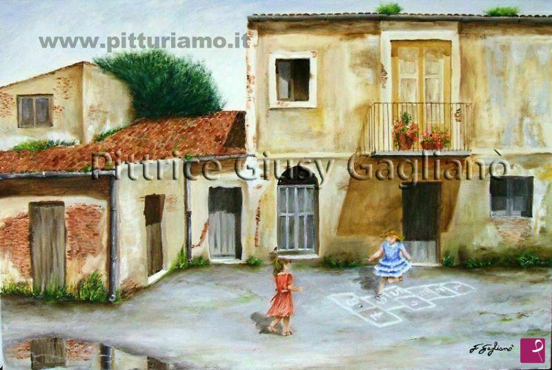 quadri in vendita online - " 'A siloca" (gioco della campana)