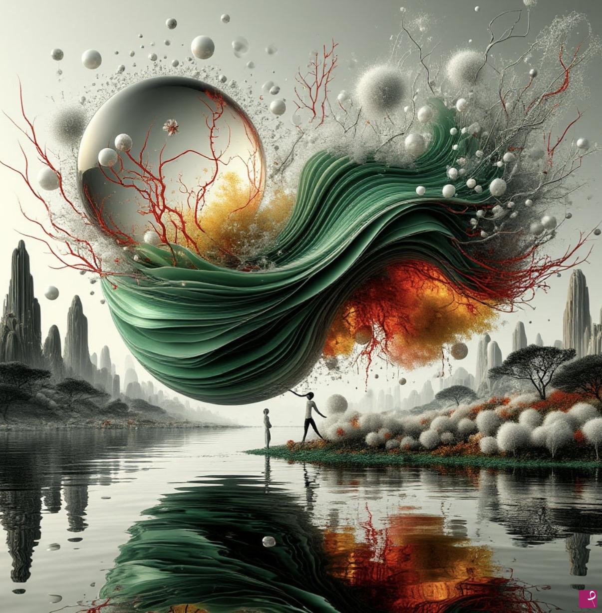 quadri in vendita online - A sphere flying over the water