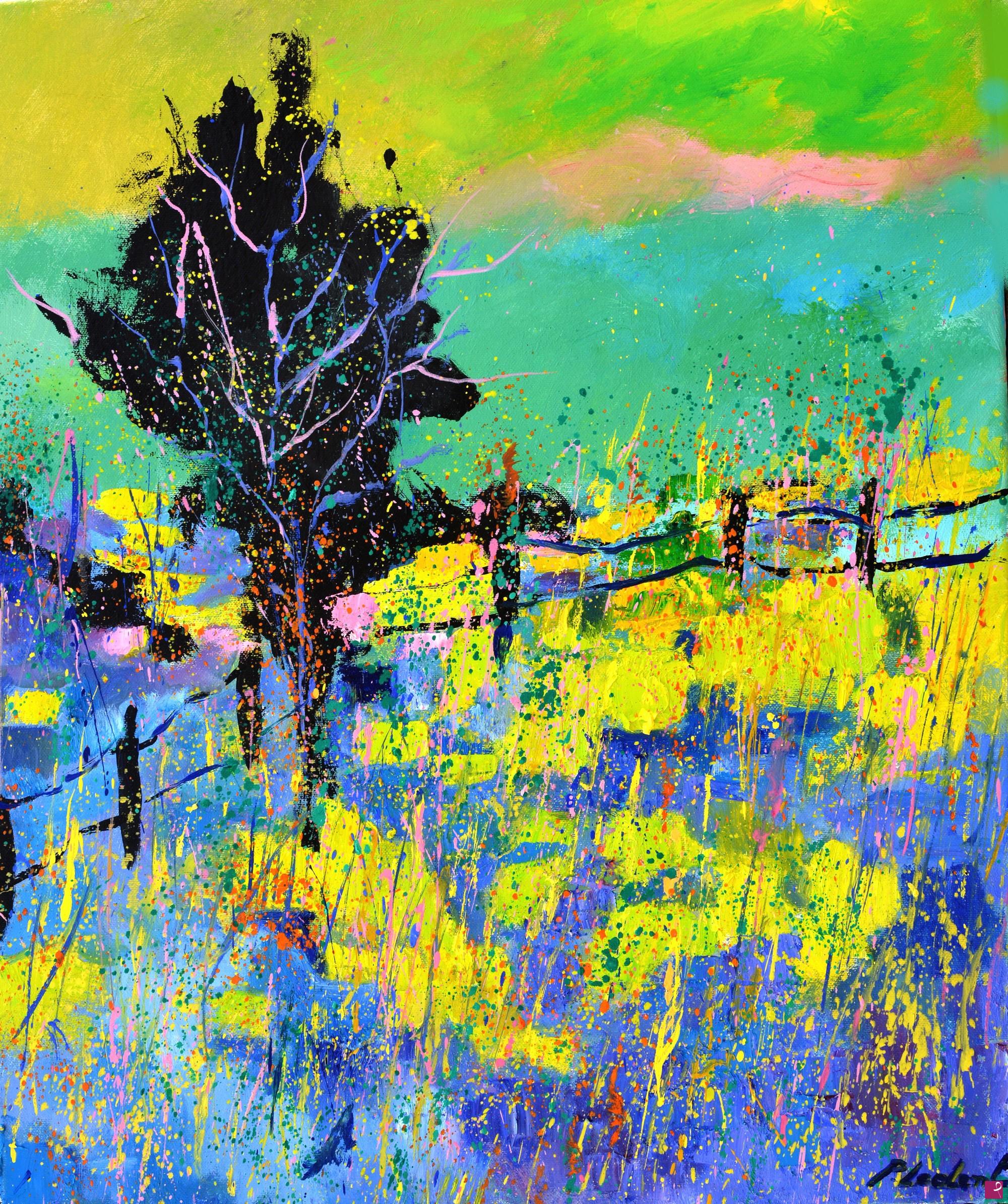 quadri in vendita online - a tree in a colourful field