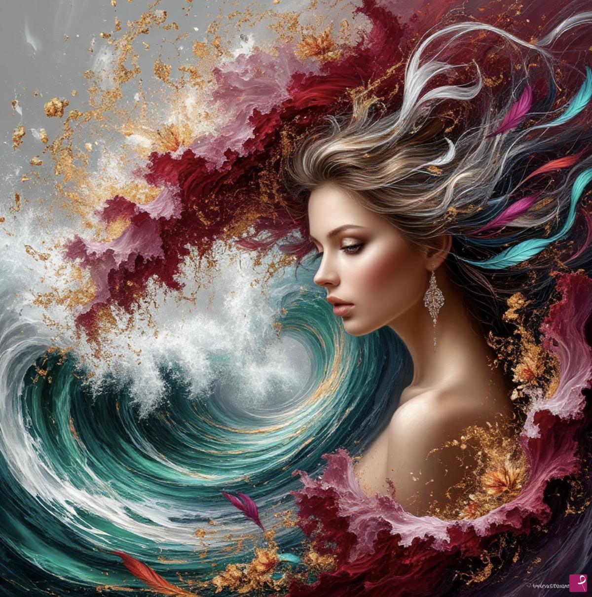 quadri in vendita online - A tsunami around a beautiful girl