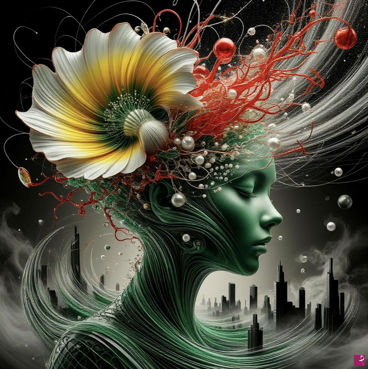 quadri in vendita online - A woman with a flower in her hair