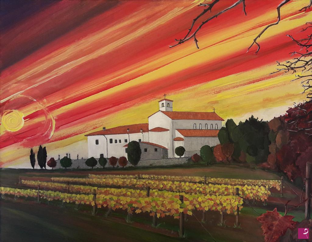 quadri in vendita online - Abbazia di Rosazzo Vigneti al tramonto colli orientali Manzano Friuli Venezia Giulia