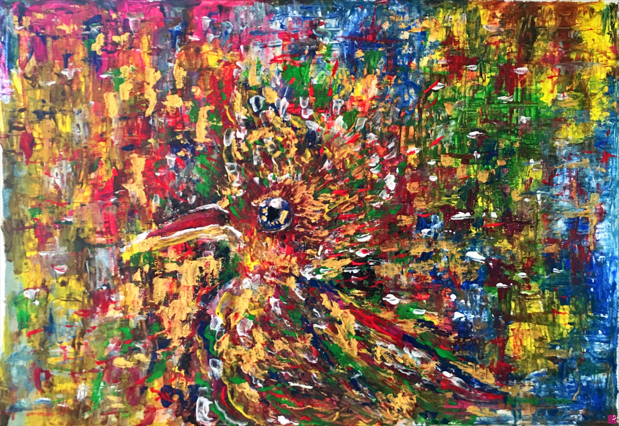 quadri in vendita online - Abstract colorful parrot