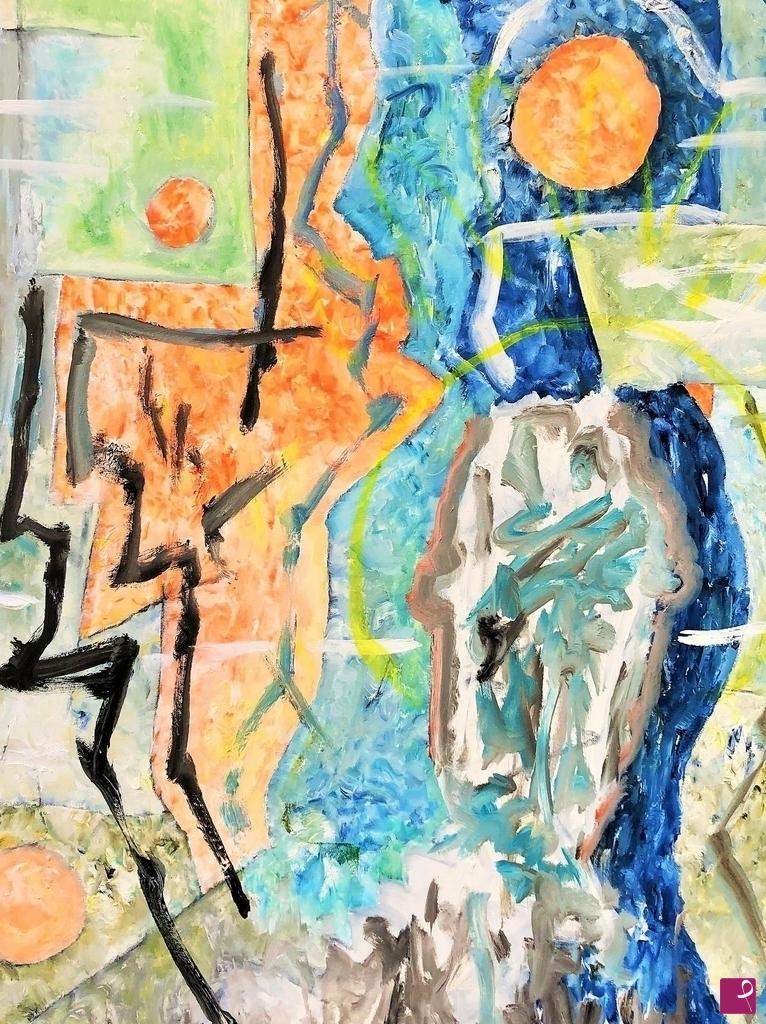 quadri in vendita online - Abstract with Sad Saint #2 and Blue Alien