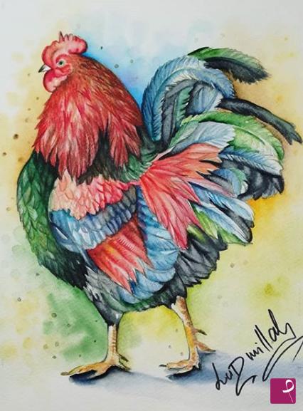 quadri in vendita online - Acquarello con gallo