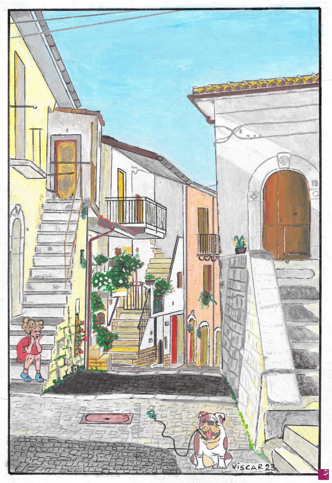quadri in vendita online - Acquaviva d' Isernia. Il cane e la bambina 
