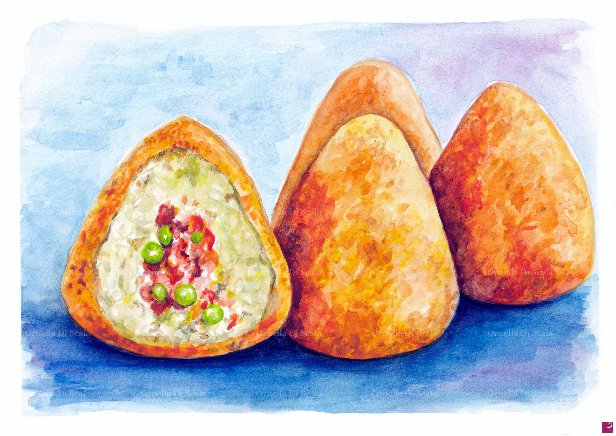 quadri in vendita online - Acquerello arancini siciliani