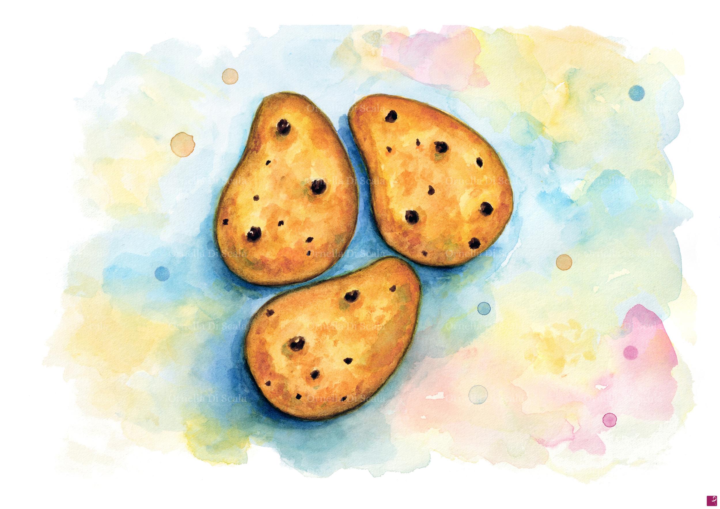 quadri in vendita online - Acquerello biscotti Gocciole Pavesi