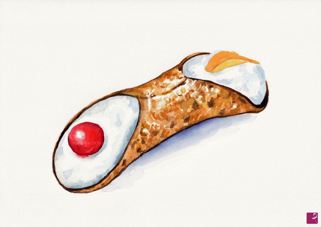 quadri in vendita online - Acquerello cannolo siciliano 