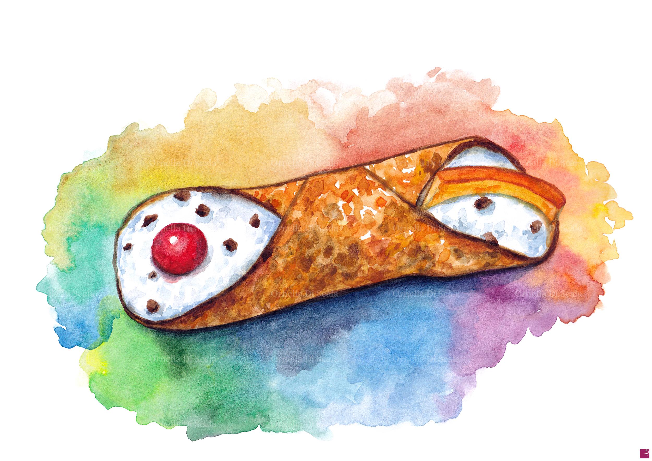 quadri in vendita online - Acquerello cannolo siciliano 