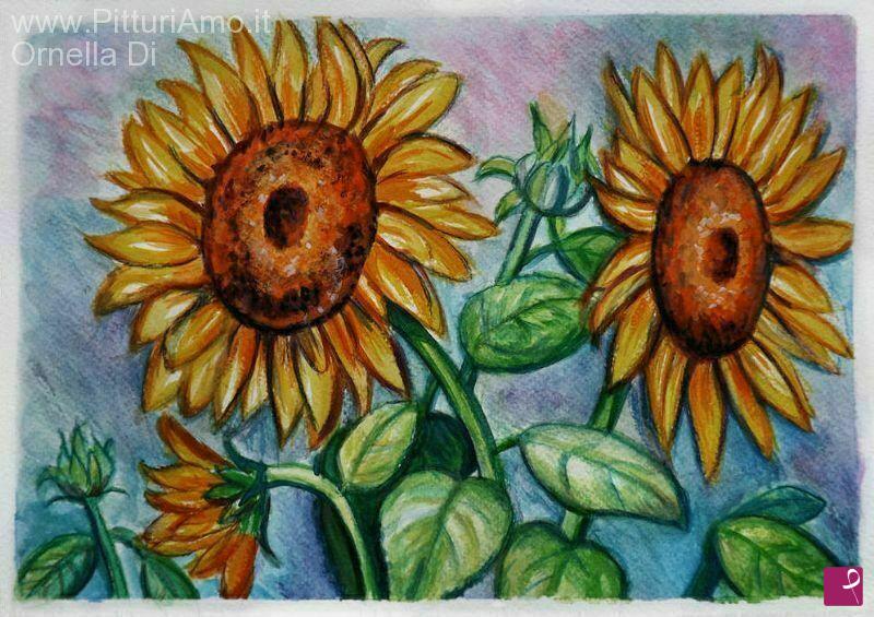 quadri in vendita online - acquerello girasoli