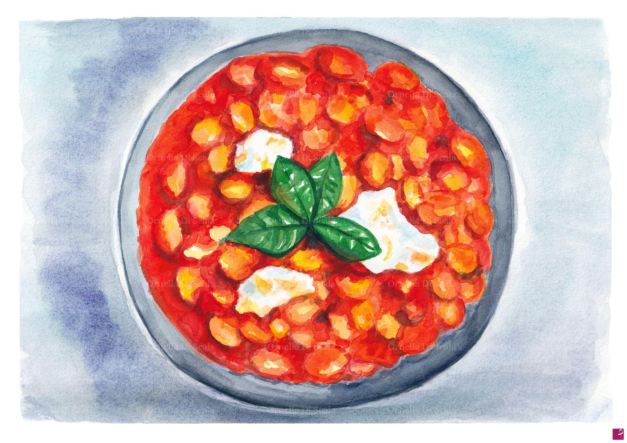 quadri in vendita online - Acquerello gnocchi alla sorrentina