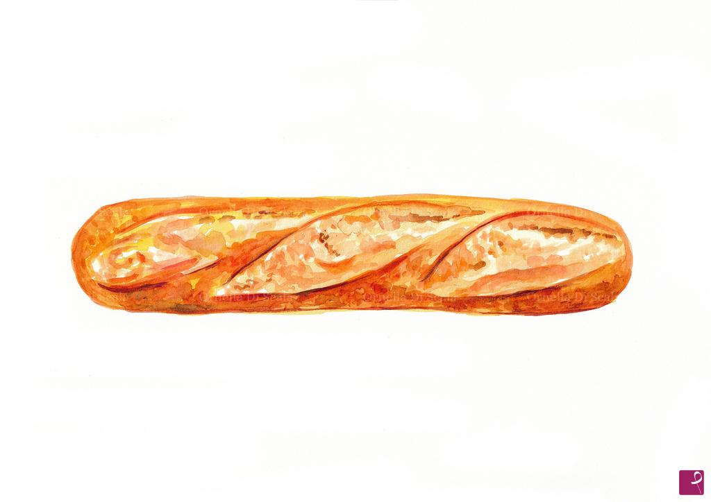quadri in vendita online - Acquerello pane Baguette Francese