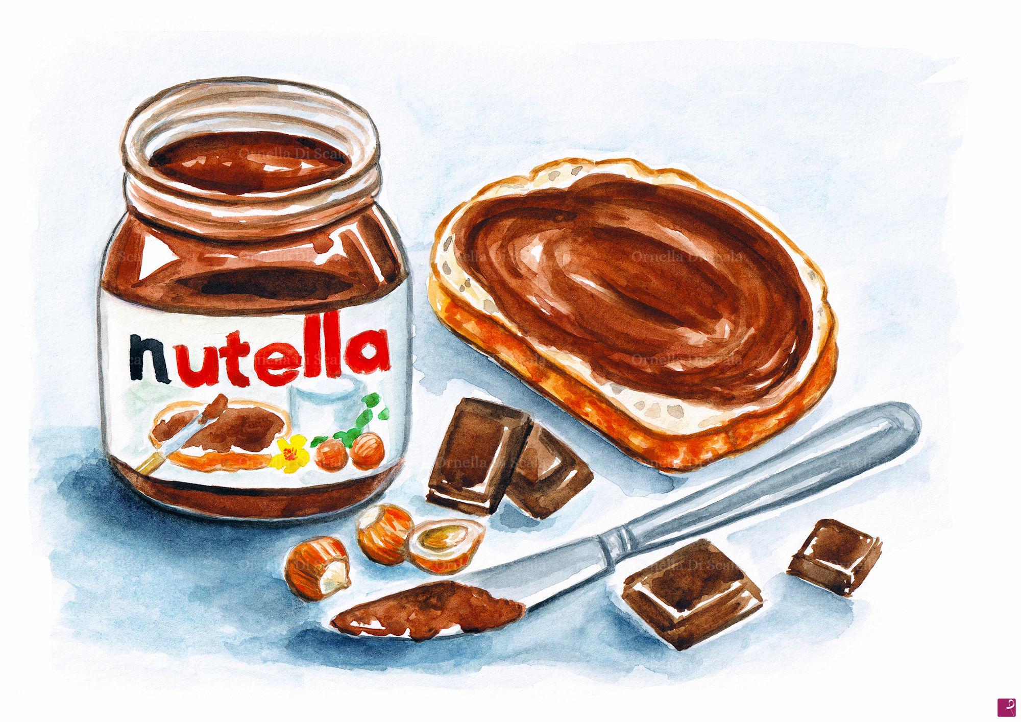 quadri in vendita online - Acquerello pane e Nutella