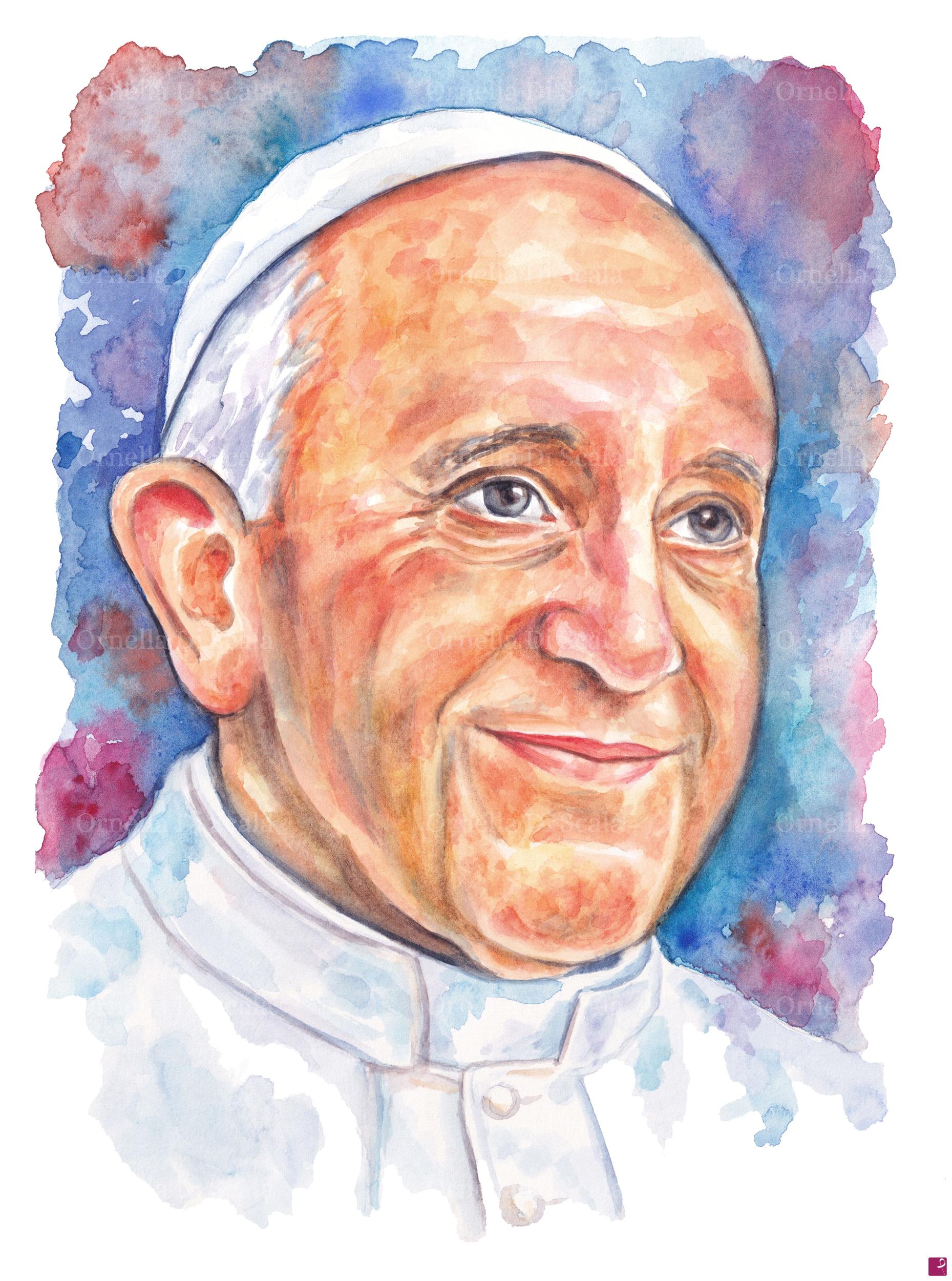 quadri in vendita online - Acquerello papa Francesco
