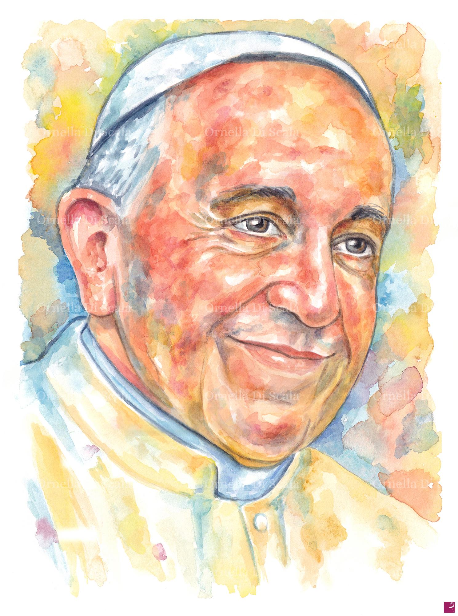 quadri in vendita online - Acquerello papa Francesco Bergoglio 