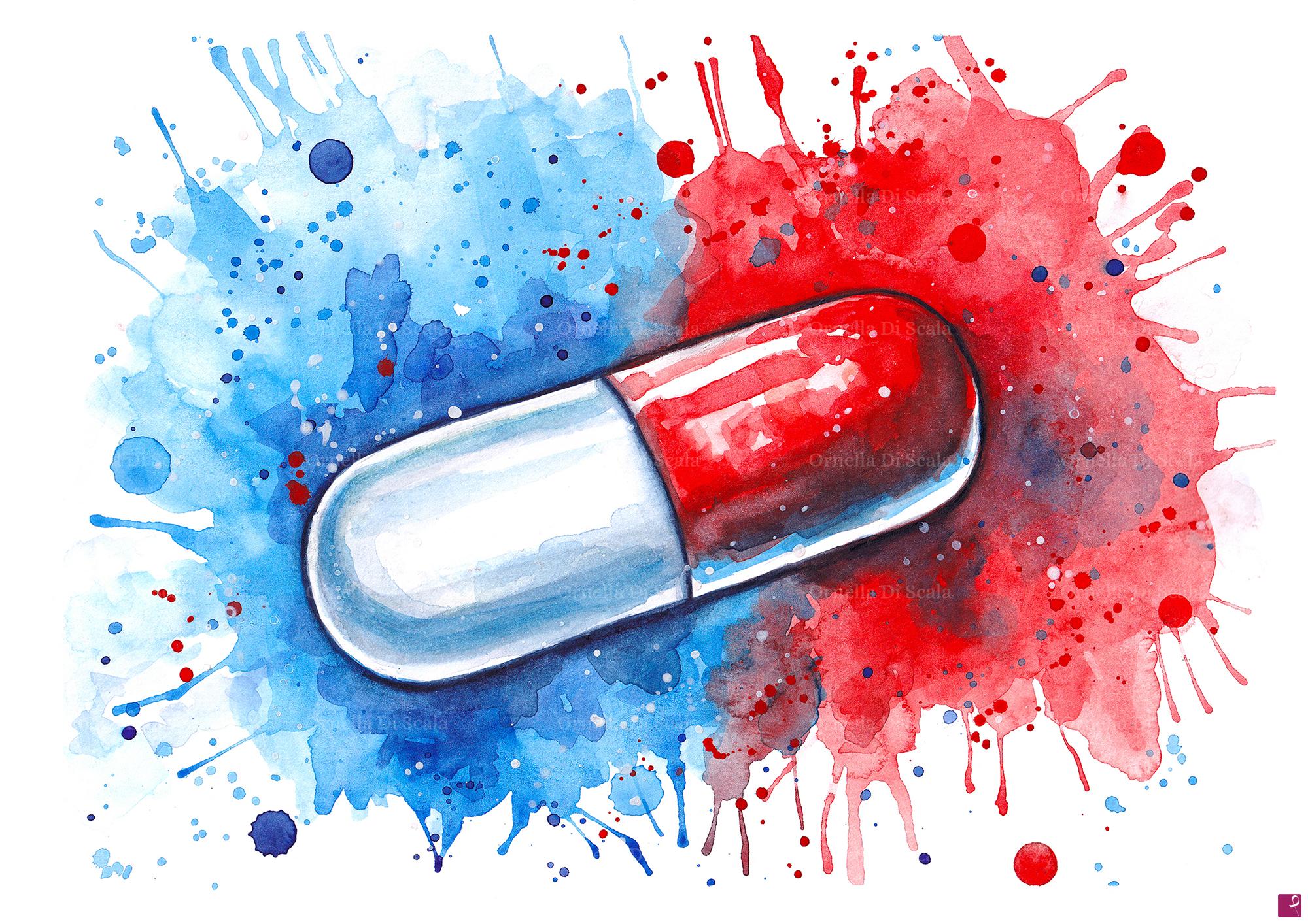 quadri in vendita online - Acquerello pillola antibiotico 